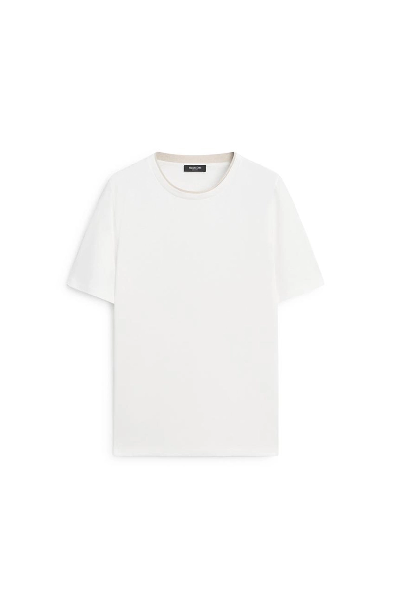 Футболка из льна и хлопка с двойным воротником