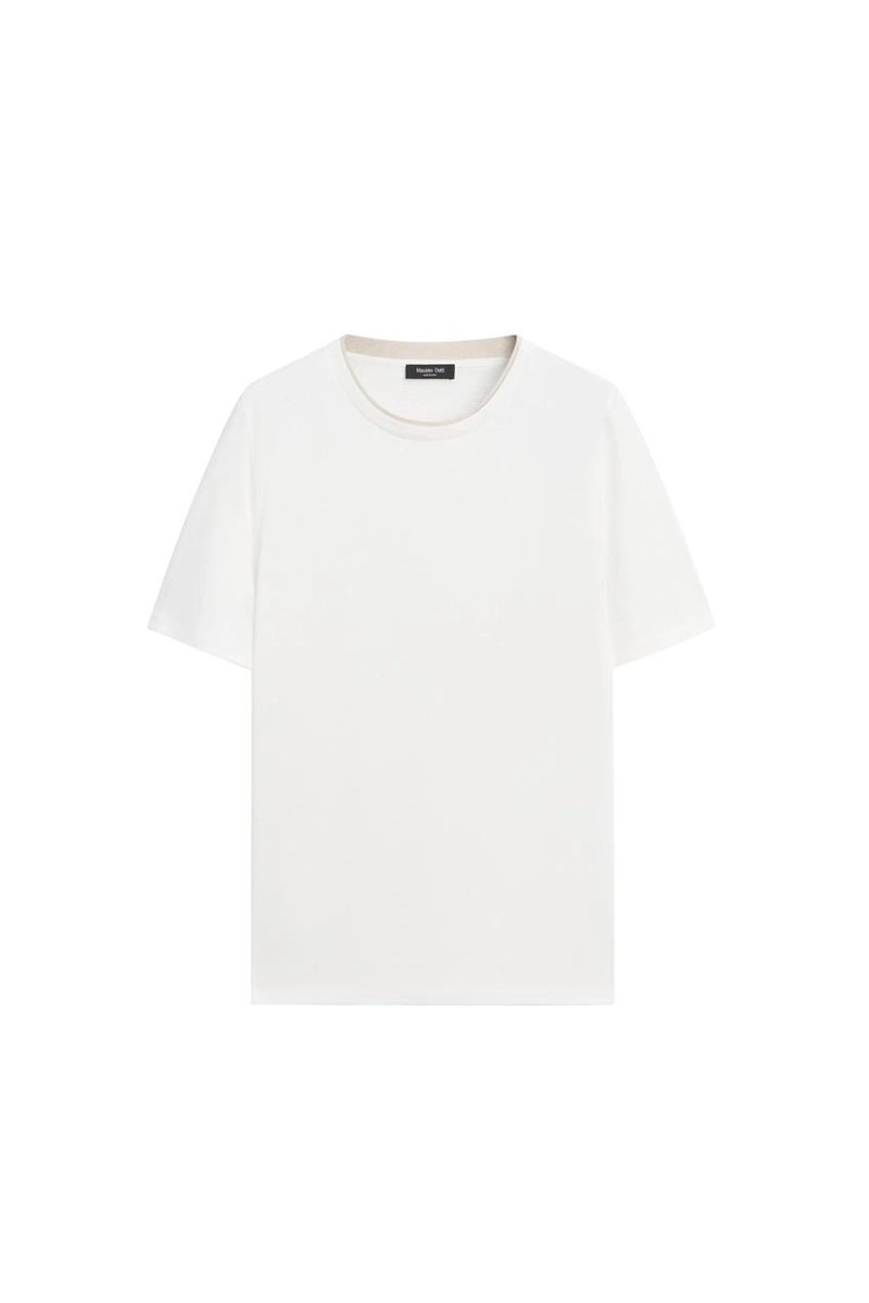 Футболка из льна и хлопка с двойным воротником