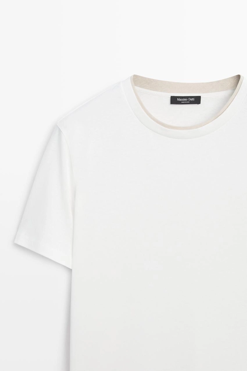 Футболка из льна и хлопка с двойным воротником