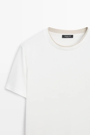 Футболка из льна и хлопка с двойным воротником- Заказать в России