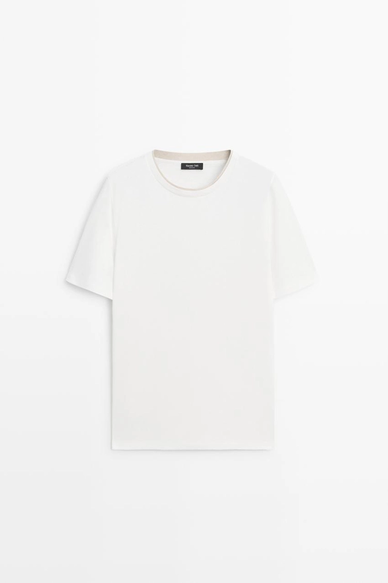 Футболка из льна и хлопка с двойным воротником