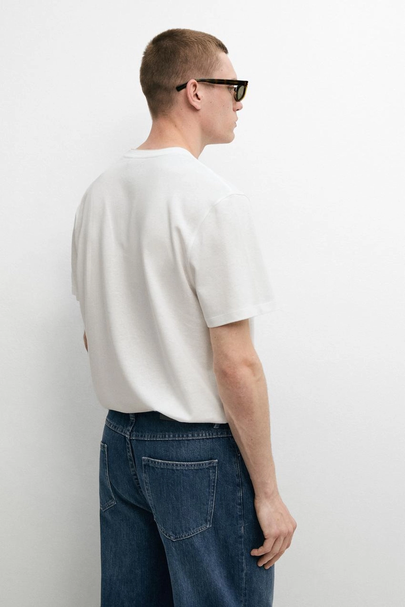 Футболка из льна и хлопка с двойным воротником