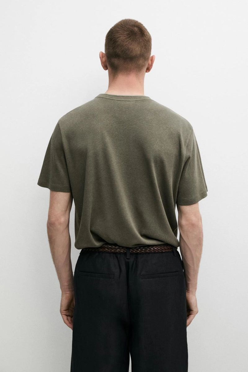 Футболка из льна и хлопка с двойным воротником