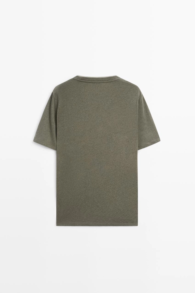 Футболка из льна и хлопка с двойным воротником