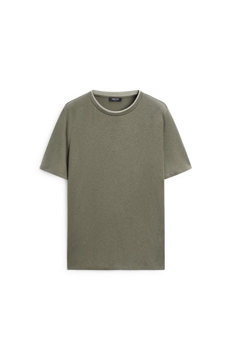 Футболка из льна и хлопка с двойным воротником