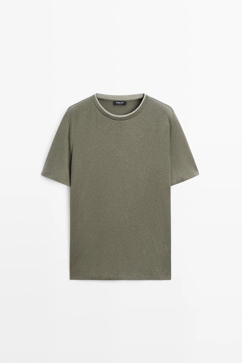 Футболка из льна и хлопка с двойным воротником