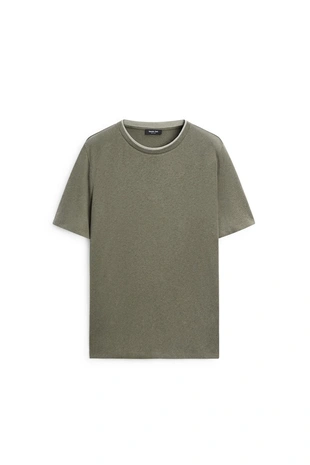 Футболка из льна и хлопка с двойным воротником- Заказать в России