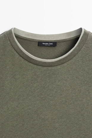 Футболка из льна и хлопка с двойным воротником- Заказать в России