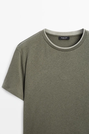 Футболка из льна и хлопка с двойным воротником- Заказать в России