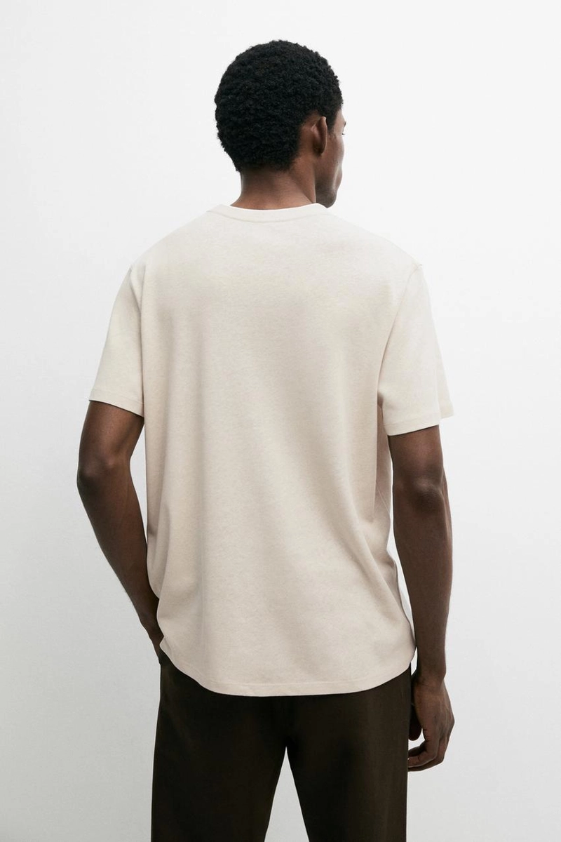 Футболка из льна и хлопка с двойным воротником