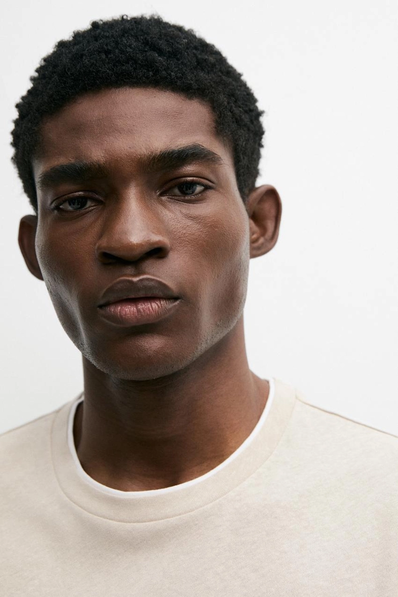 Футболка из льна и хлопка с двойным воротником