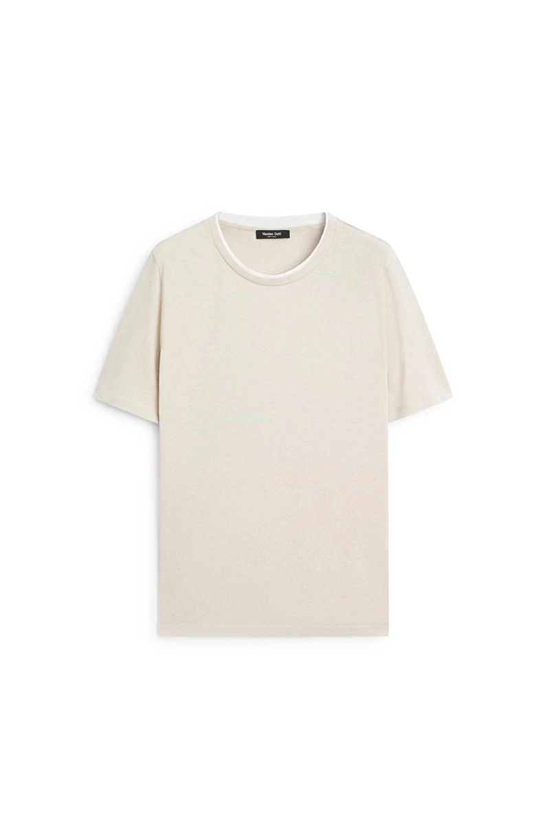 Футболка из льна и хлопка с двойным воротником