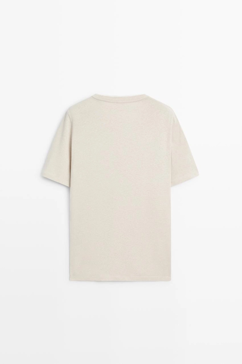 Футболка из льна и хлопка с двойным воротником