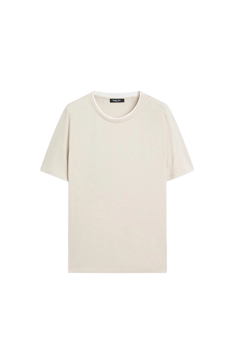 Футболка из льна и хлопка с двойным воротником