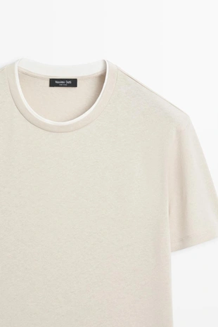 Футболка из льна и хлопка с двойным воротником- Заказать в России