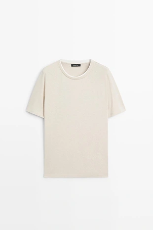 Футболка из льна и хлопка с двойным воротником- Заказать в России