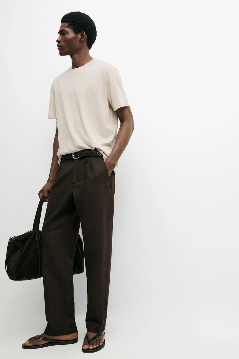 Футболка из льна и хлопка с двойным воротником