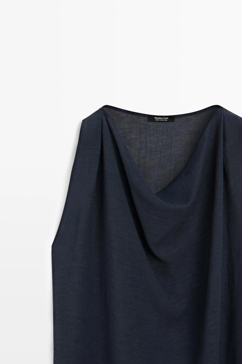 Топ из льняно-хлопковой ткани с асимметричным кроем