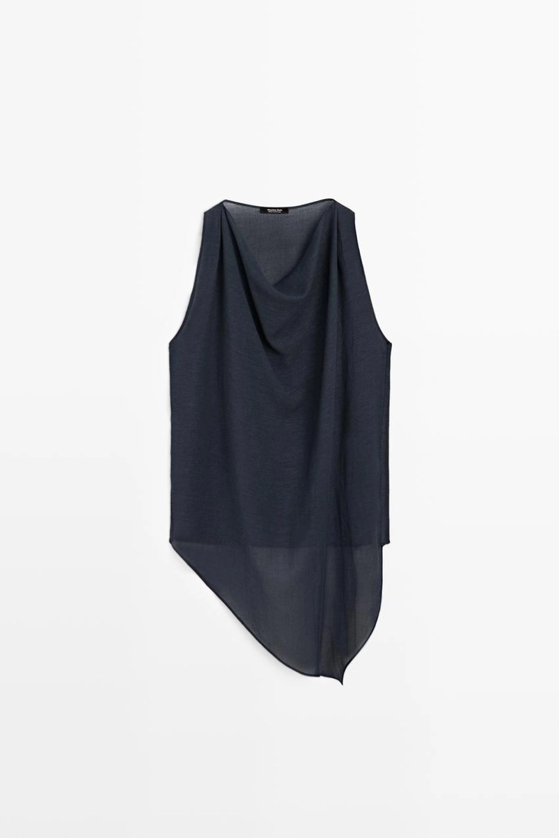 Топ из льняно-хлопковой ткани с асимметричным кроем