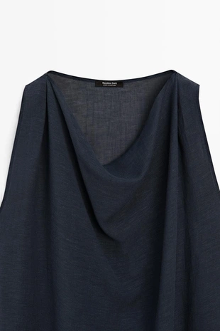 Топ из льняно-хлопковой ткани с асимметричным кроем- Заказать в России