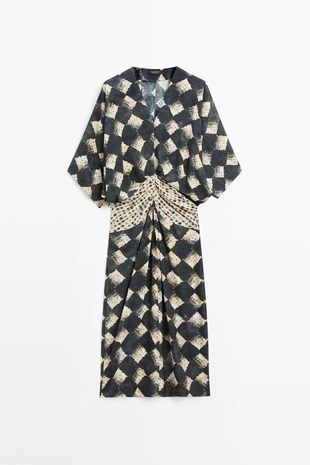 Платье с поясом на запах- Заказать в России