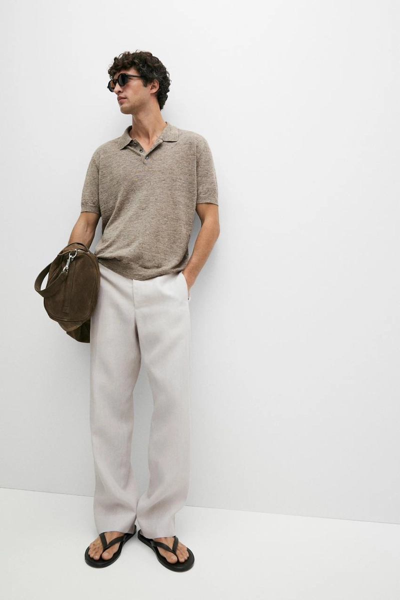 Поло из 100% льна с меланжевым эффектом