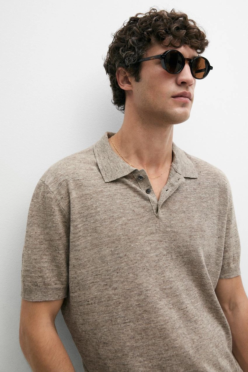 Поло из 100% льна с меланжевым эффектом