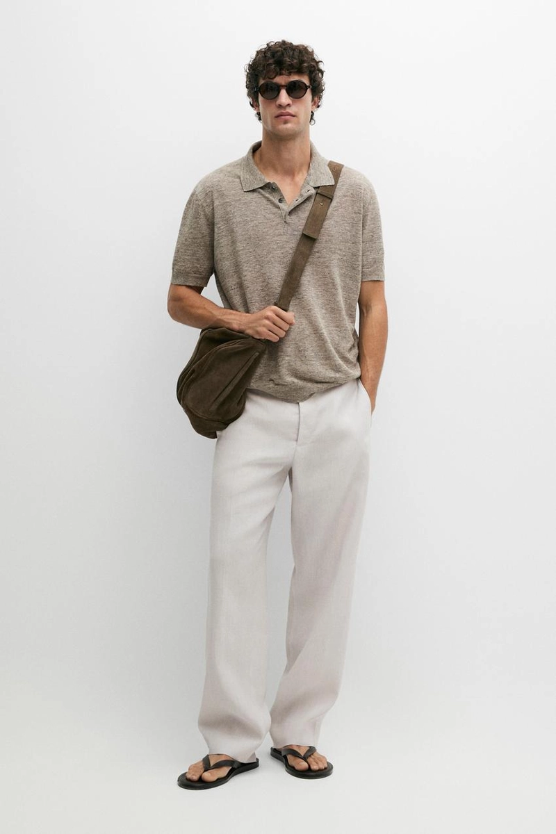 Поло из 100% льна с меланжевым эффектом