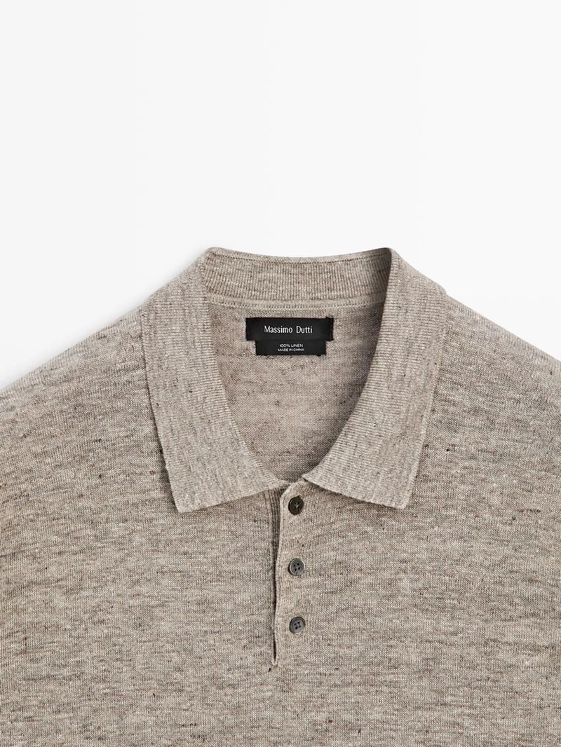 Поло из 100% льна с меланжевым эффектом