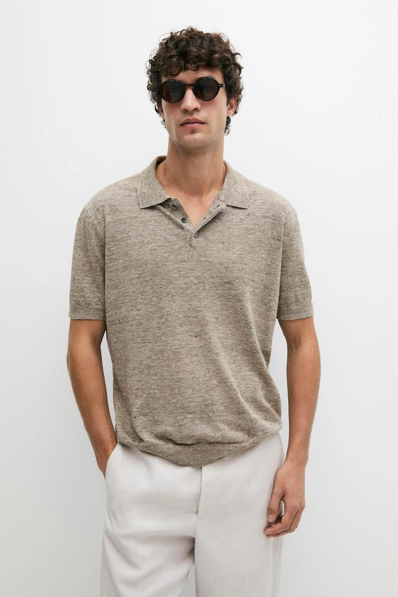 Поло из 100% льна с меланжевым эффектом