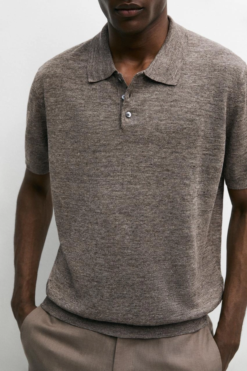 Поло из 100% льна в меланжевом стиле