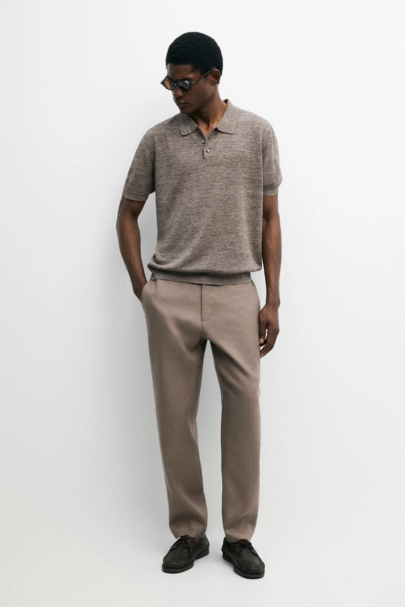 Поло из 100% льна в меланжевом стиле