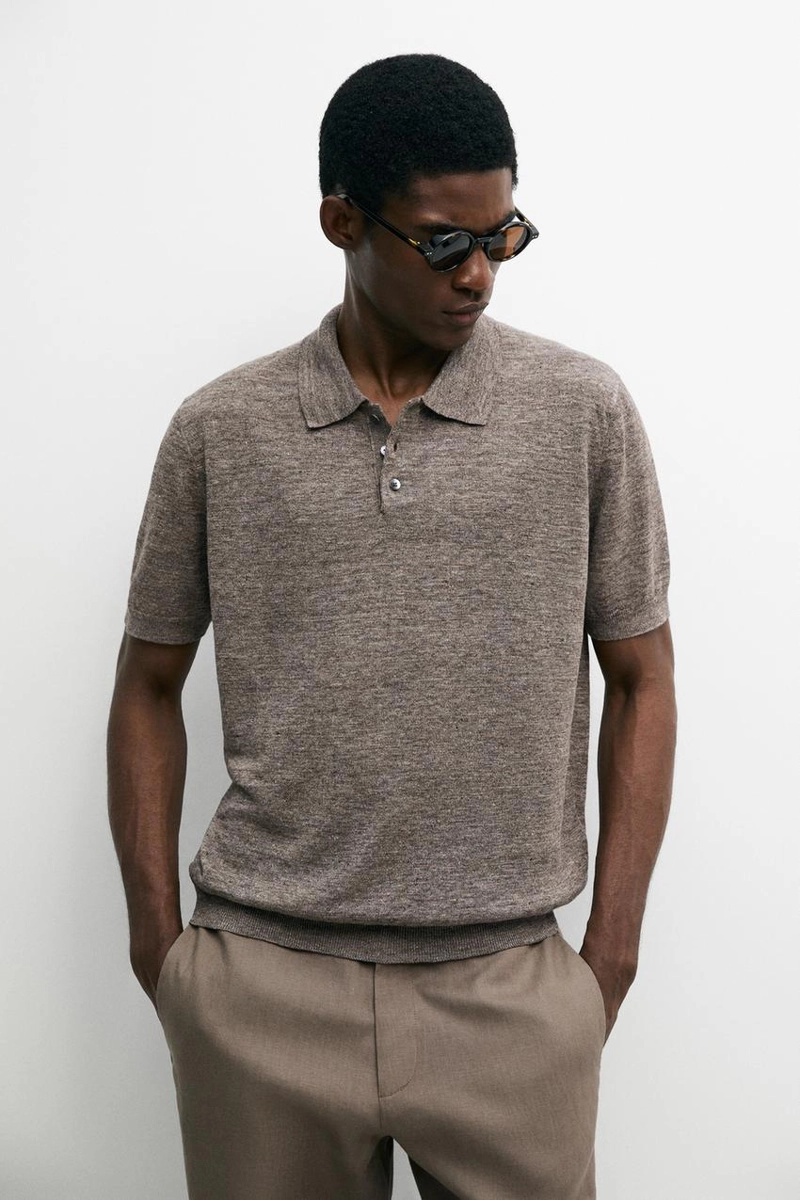 Поло из 100% льна в меланжевом стиле