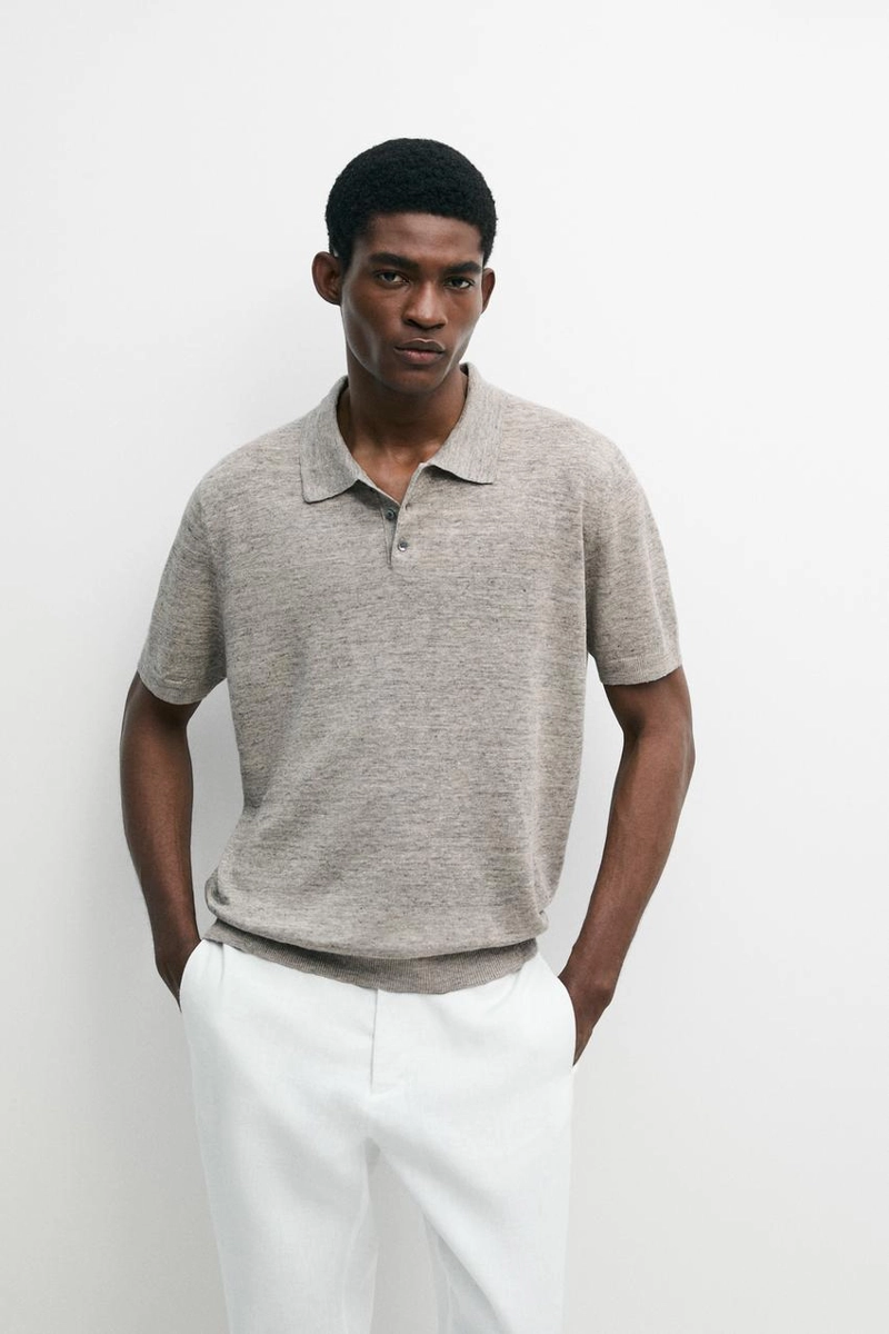 Поло из 100% льна с меланжевым эффектом