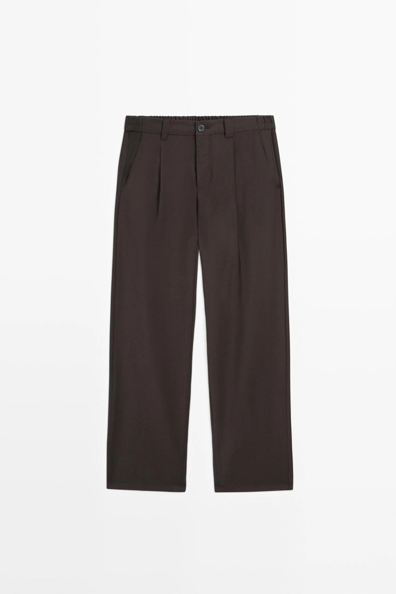 Брюки свободного покроя из прохладной шерсти с элементами ламантинов