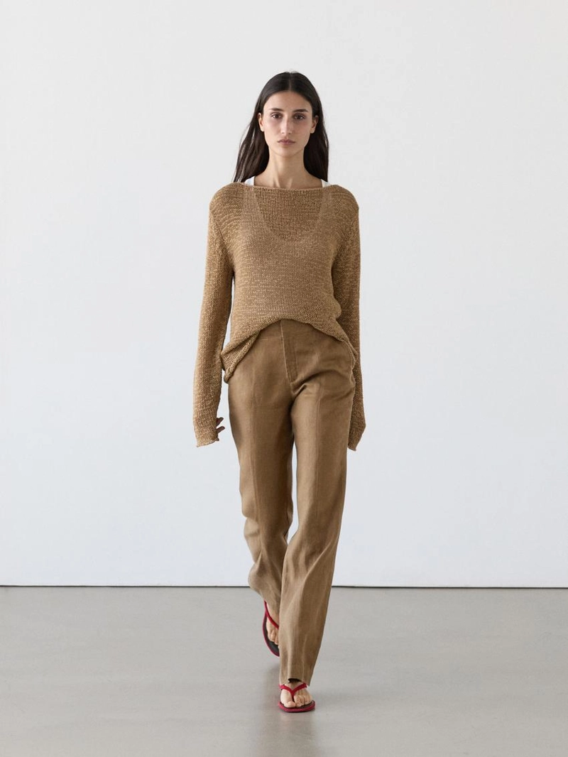 Брюки с завышенной посадкой из 100% льна