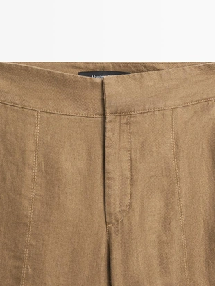 Брюки с завышенной посадкой из 100% льна- Заказать в России