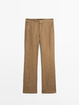 Брюки с завышенной посадкой из 100% льна- Заказать в России