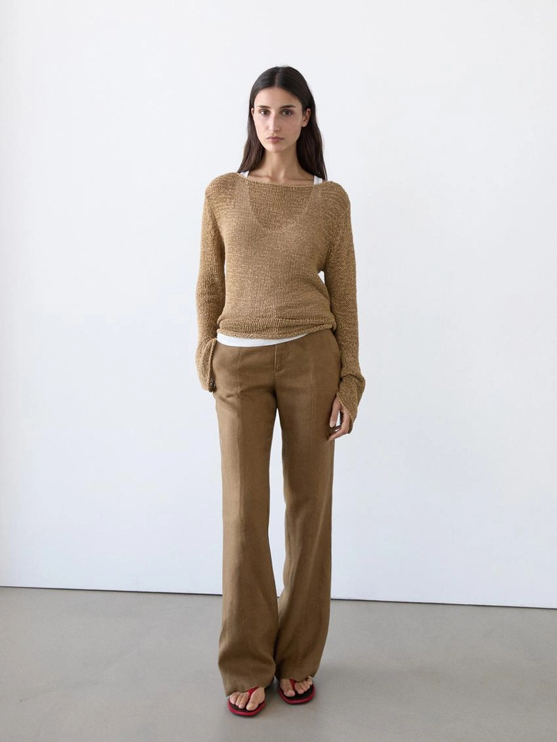 Брюки с завышенной посадкой из 100% льна