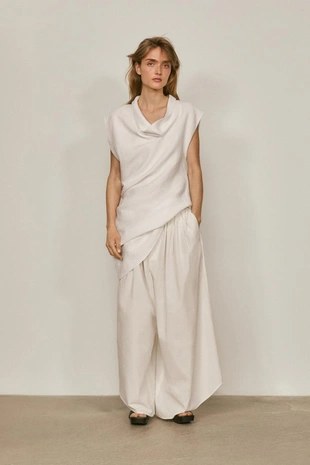 100% льняной асимметричный топ с воротником хомут - лимитированная коллекция- Заказать в России