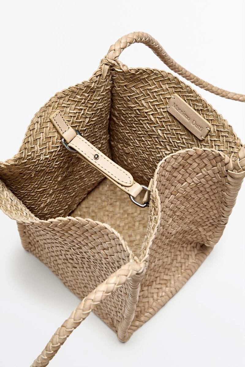 Сумка-ведро из плетеной кожи нубука