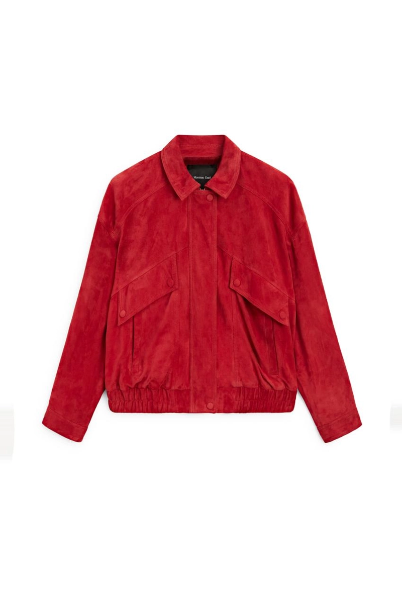 Замшевая кожаная куртка-бомбер с деталями кармана