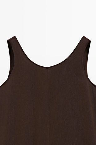 Chocolate | 6606/754/717 - Massimo Dutti Платье-комбинезон из льна с плиссированной юбкой