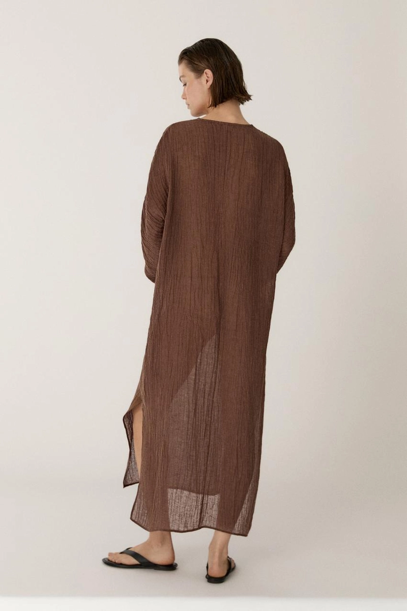 Платье-кафтан из смесового льна с завязкой на горловине