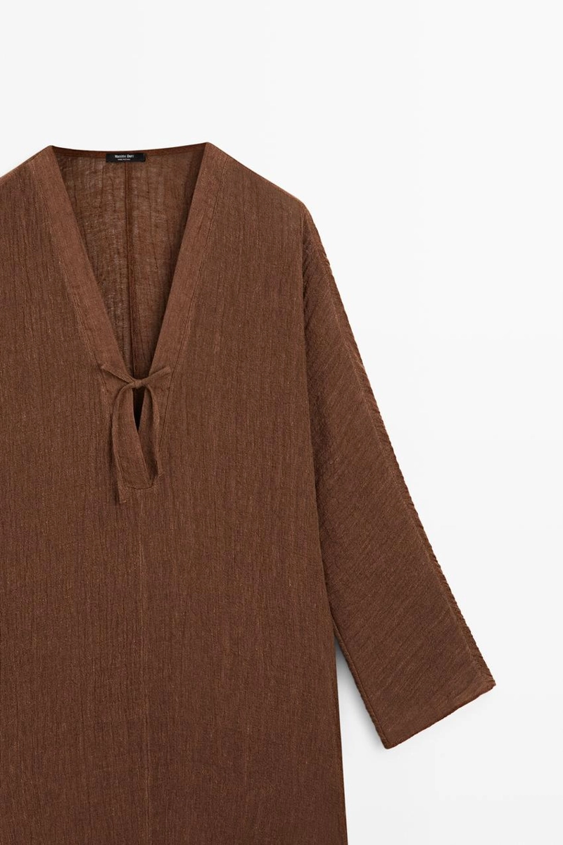 Платье-кафтан из смесового льна с завязкой на горловине