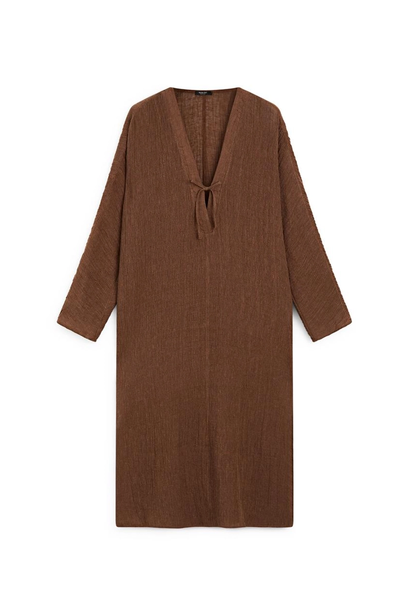 Платье-кафтан из смесового льна с завязкой на горловине