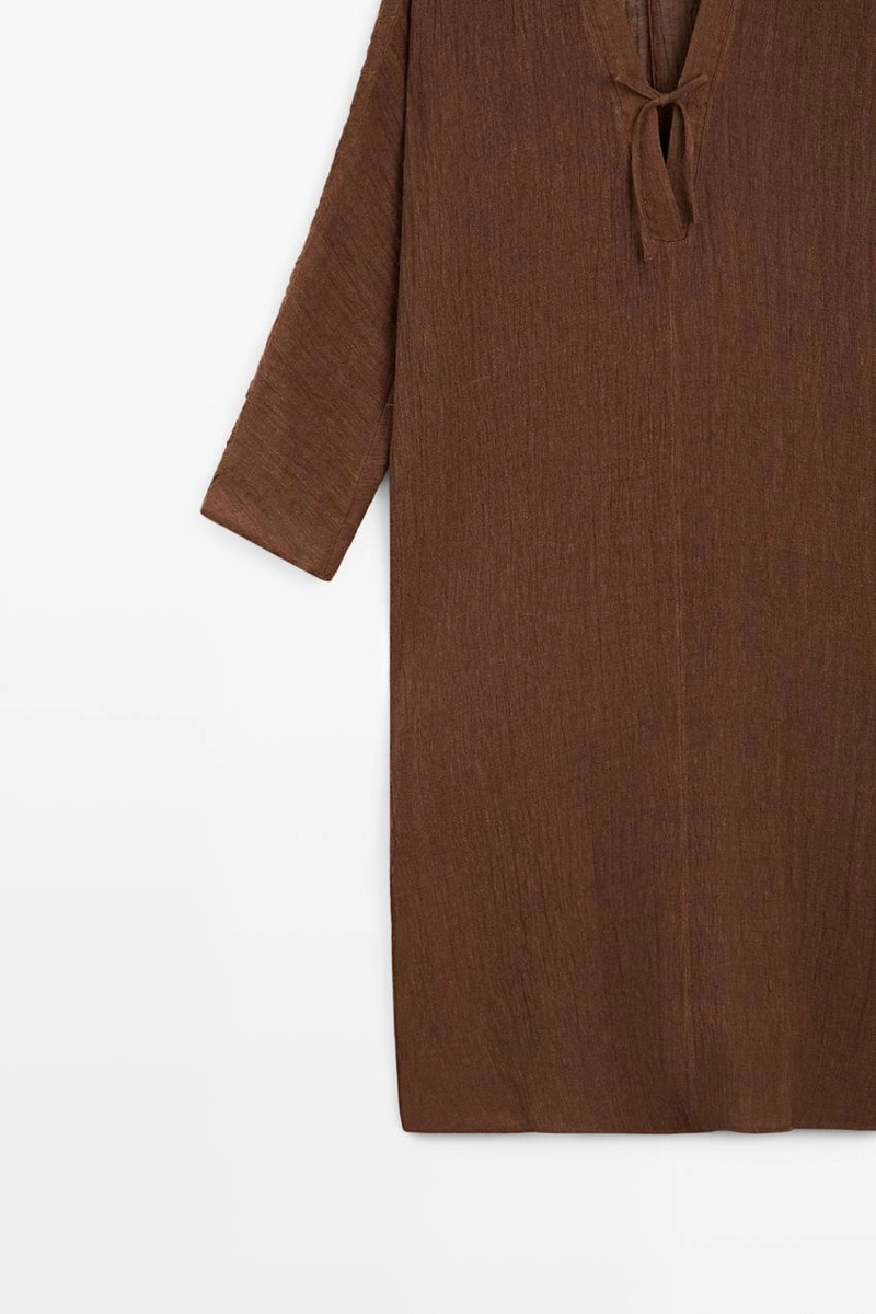 Платье-кафтан из смесового льна с завязкой на горловине