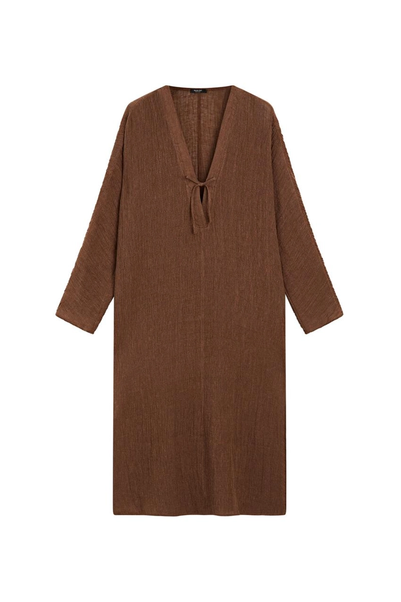 Платье-кафтан из смесового льна с завязкой на горловине