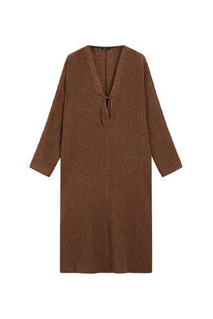 Платье-кафтан из смесового льна с завязкой на горловине- Заказать в России