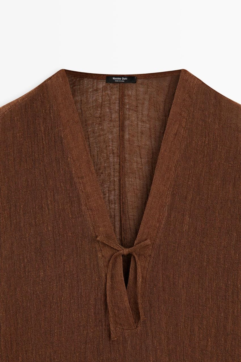 Платье-кафтан из смесового льна с завязкой на горловине